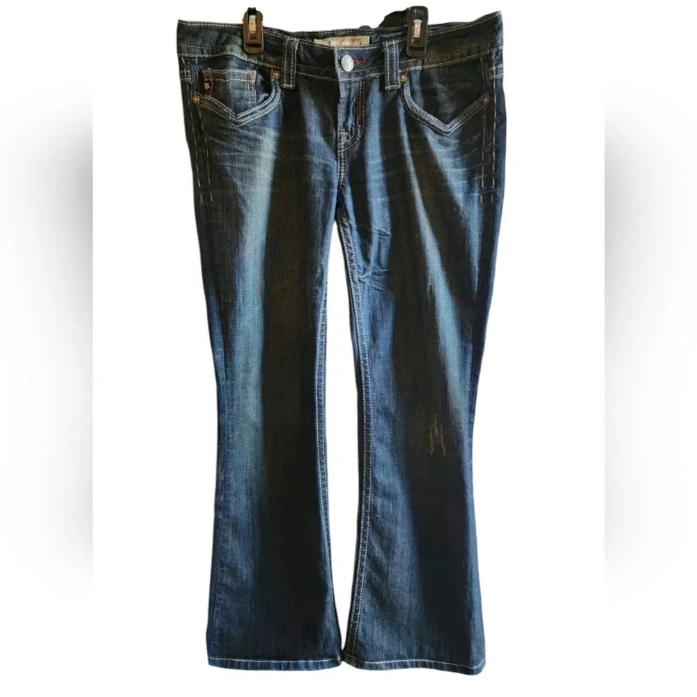 MEK Blue Boot Cut Jeans with Contrast Stitching